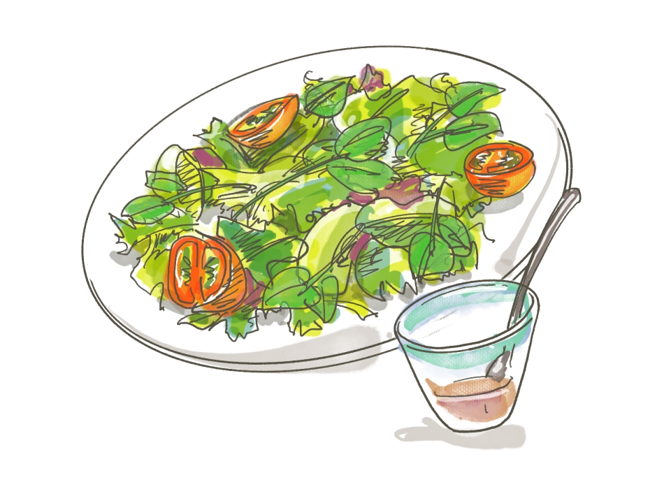 野菜サラダと生姜ドレッシングのイラスト 野菜サラダと生姜ドレッシングのイラスト
